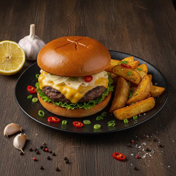 1 Beef Burger with Potato Wedge